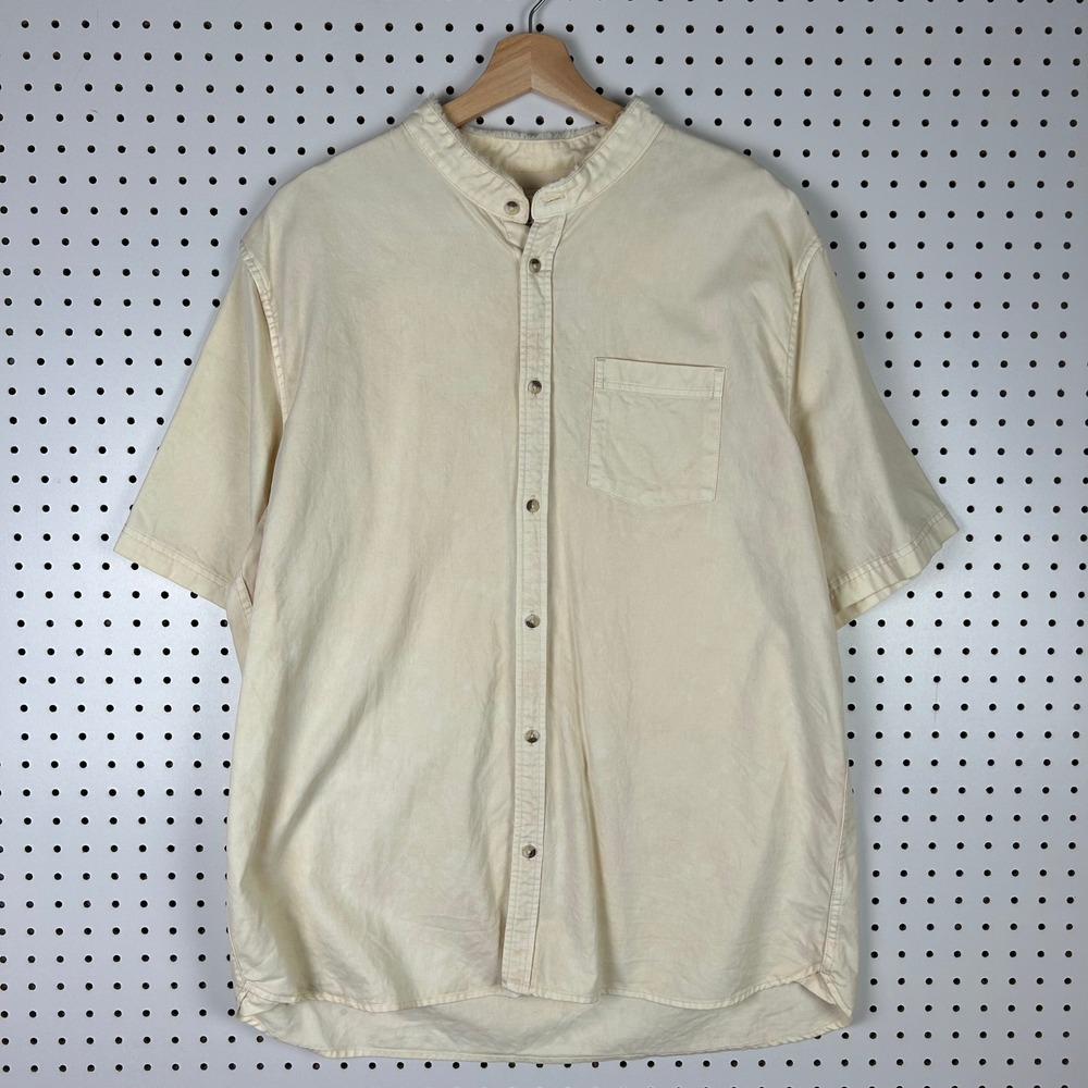 Urban Outfitters Men XL Cream Short Sleeve Blade Collar‎ Button Up Shirt Cotton
